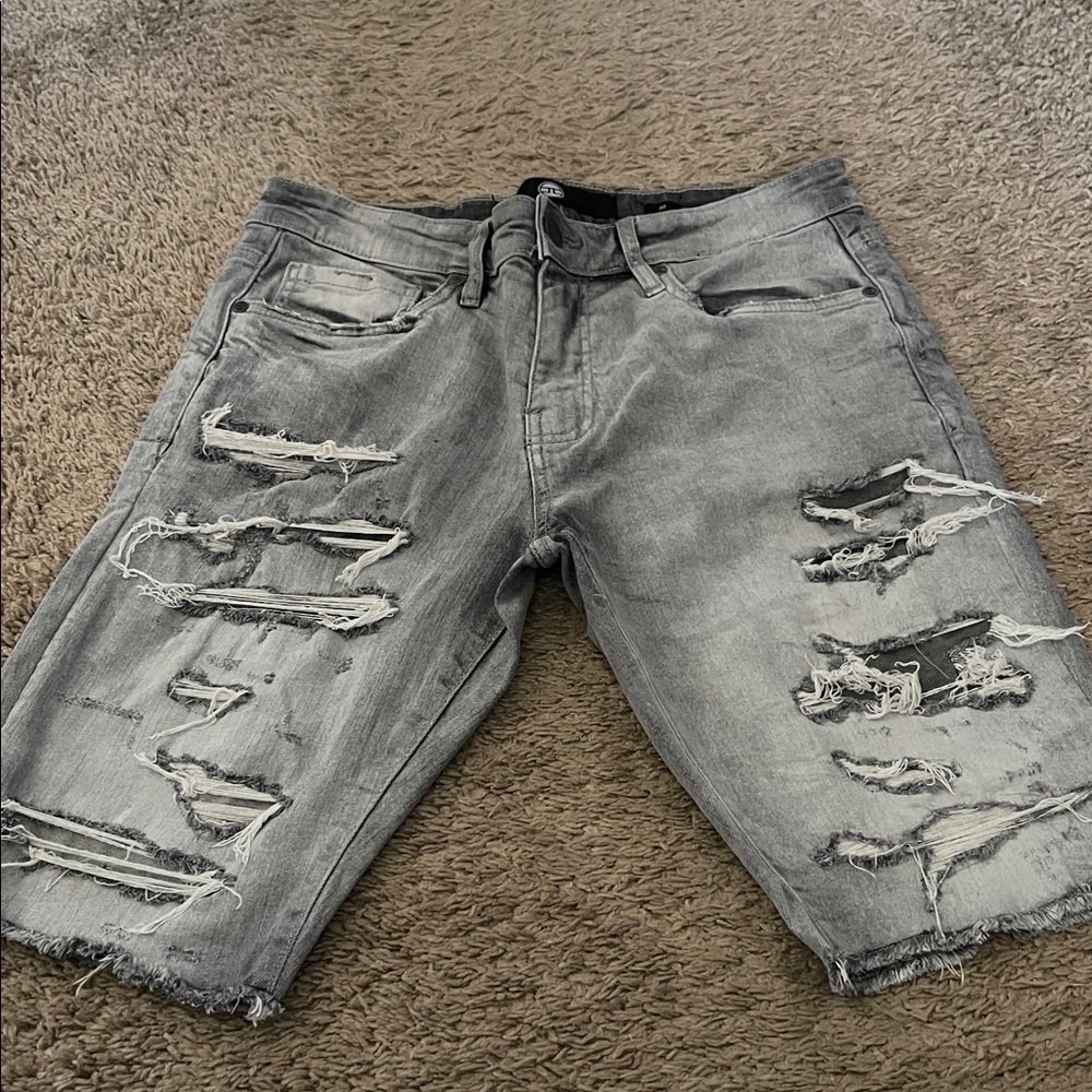 Jordan Craig Gray Distressed Jean Shorts